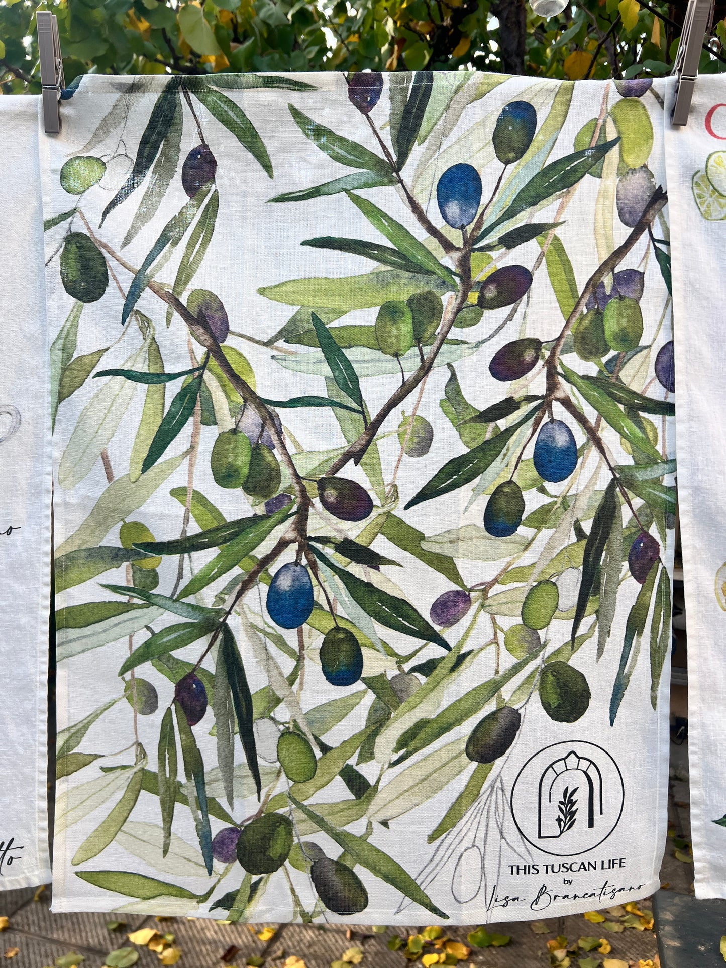 Olive Branches Tea-Towel - 100% Linen