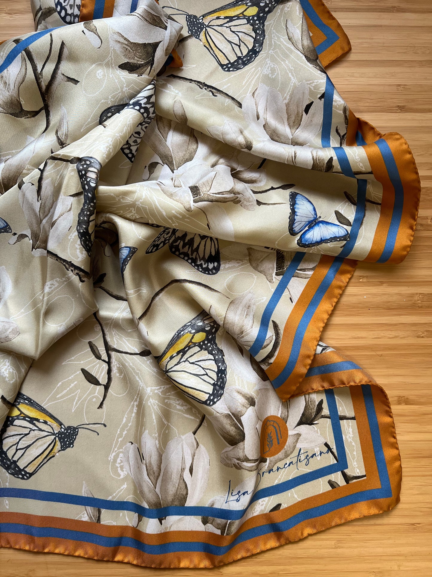 Magnolia Butterfly Silk Scarf / Foulard - 45cm x 45cm