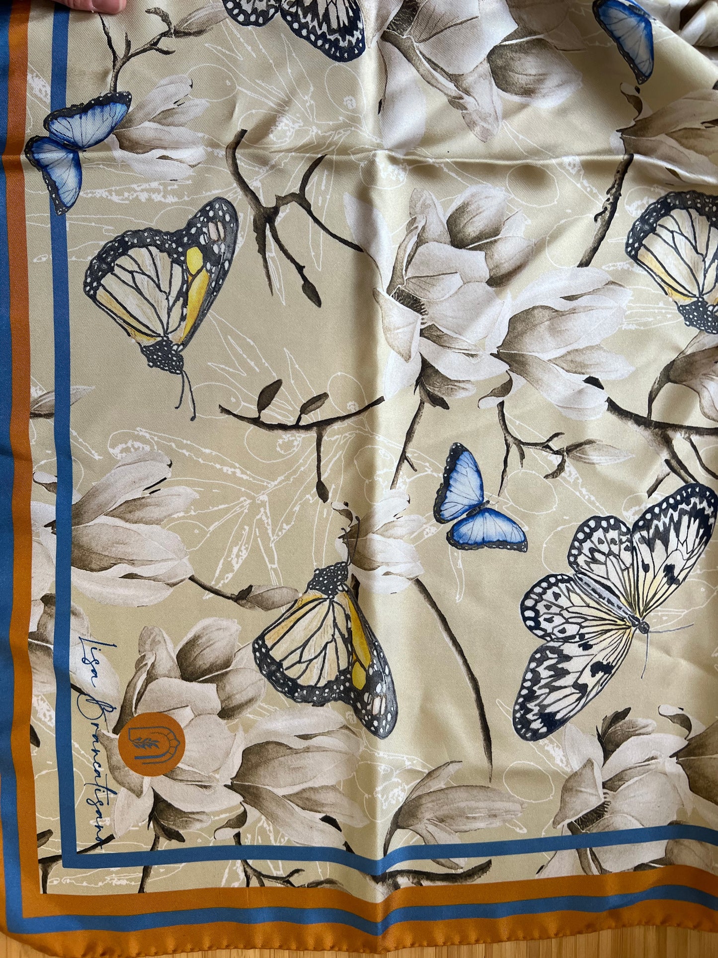 Magnolia Butterfly Silk Scarf / Foulard - 45cm x 45cm