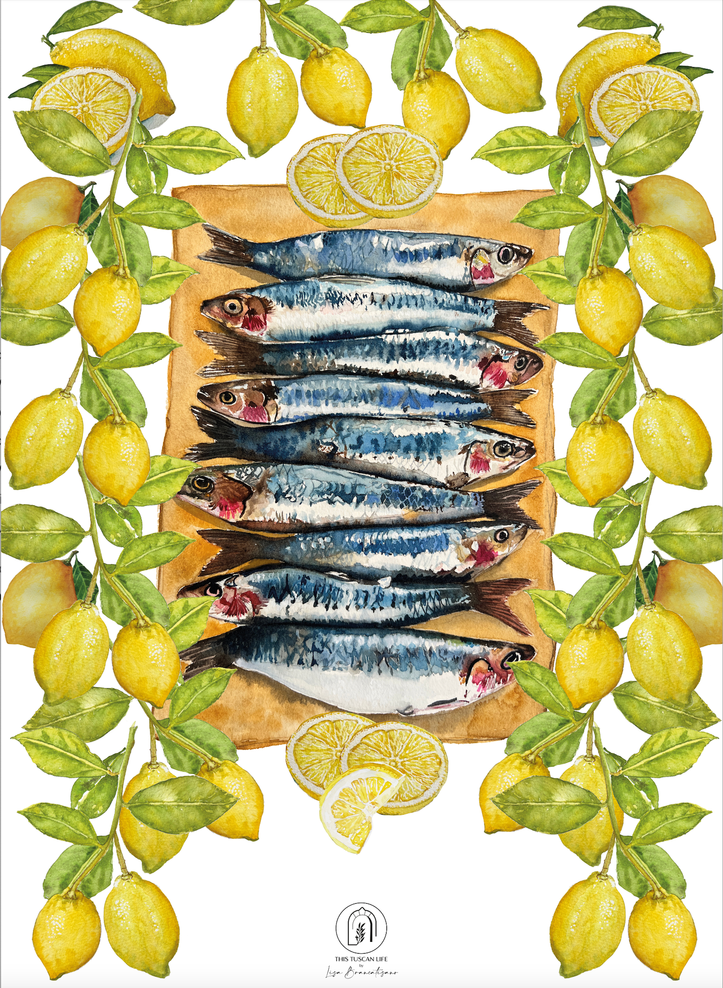 Sardines & Lemons Tea-Towel - 100% Linen