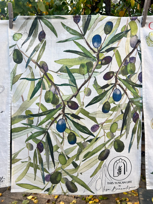 Olive Branches Tea-Towel - 100% Linen