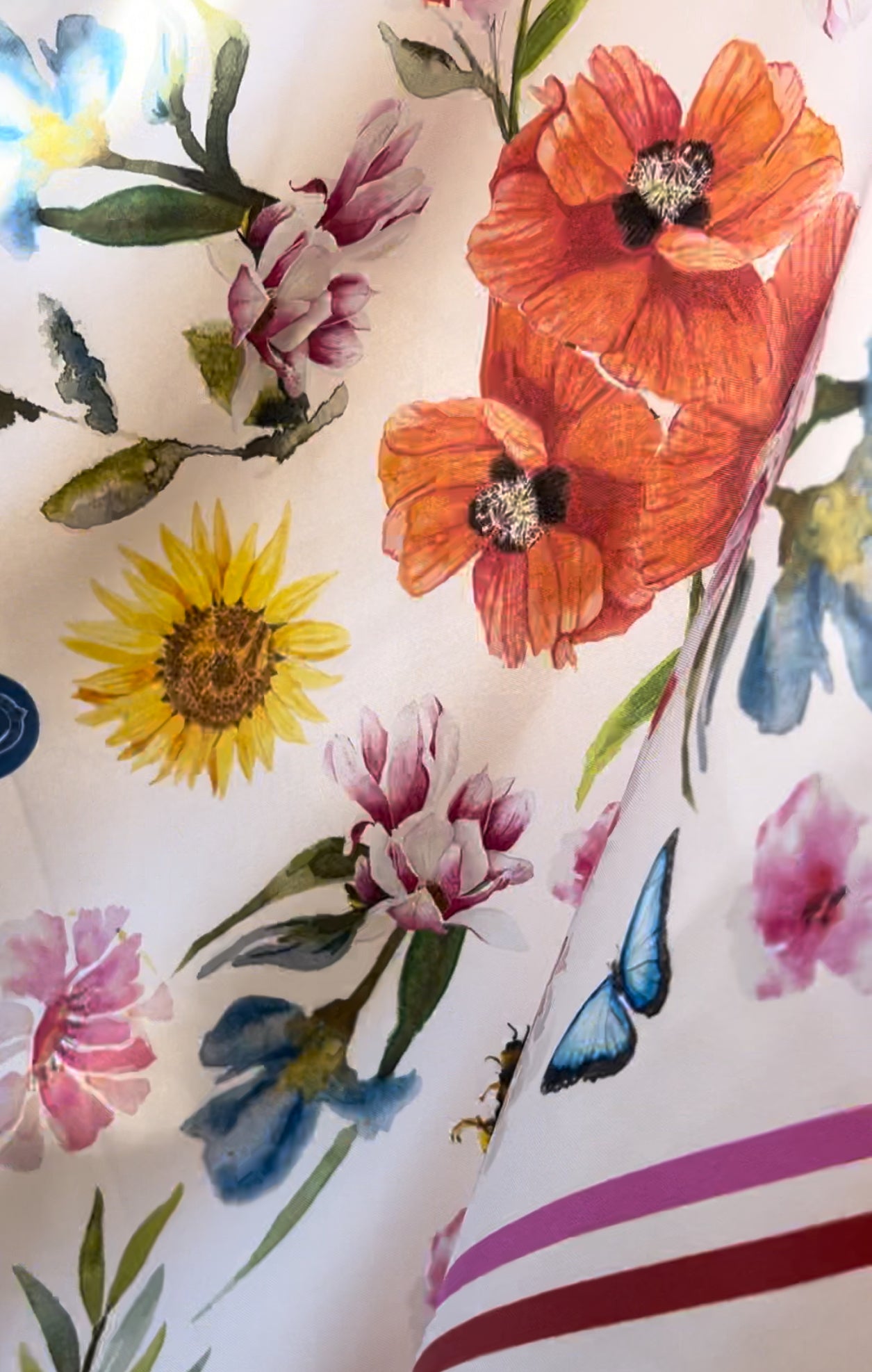 Bright Floral Poppy Silk Scarf / Foulard - 45cm x 45cm