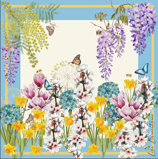 Spring Blooms Silk Scarf / Foulard - 90cm x 90cm