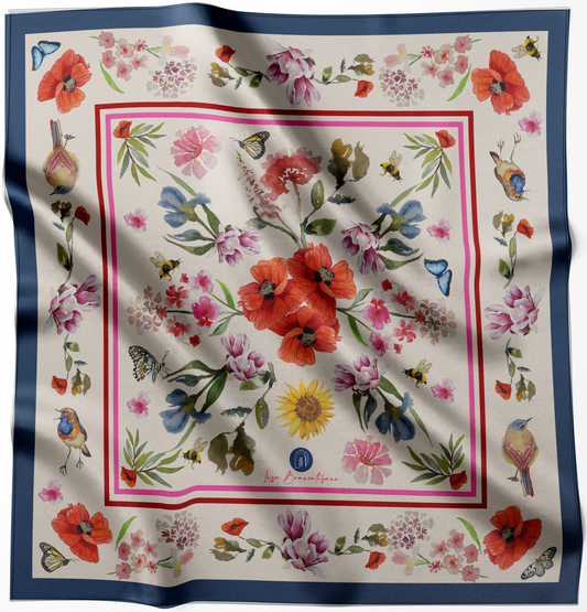 Bright Floral Poppy Silk Scarf / Foulard - 90cm x 90cm - SOLD OUT