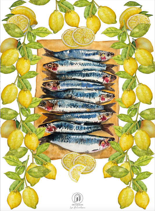 Sardines & Lemons Tea-Towel - 100% Linen