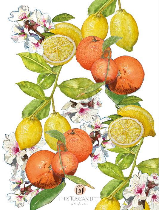 Linen Tea Towel Lemons & Oranges | Italian Citrus Kitchen Towel