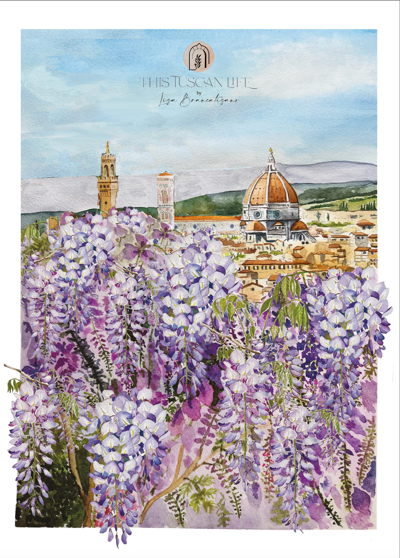 Linen Tea Towel Florence Duomo Wisteria | Italian Linen Kitchen Towel
