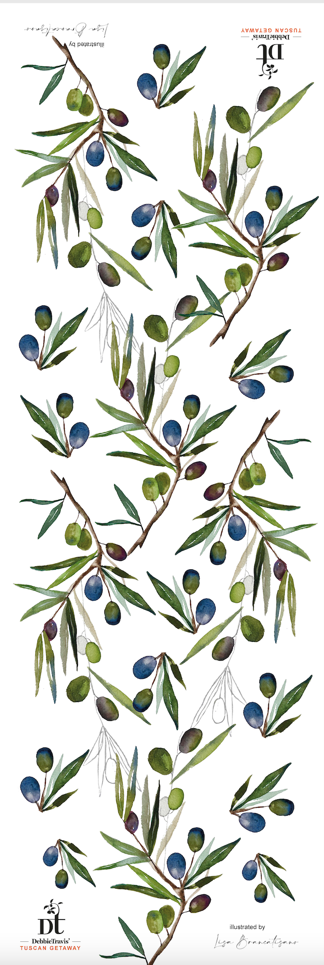 DEBBIE TRAVIS Olives Table Runner-150cm long