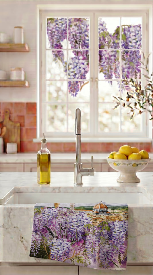 Linen Tea Towel Florence Duomo Wisteria | Italian Linen Kitchen Towel